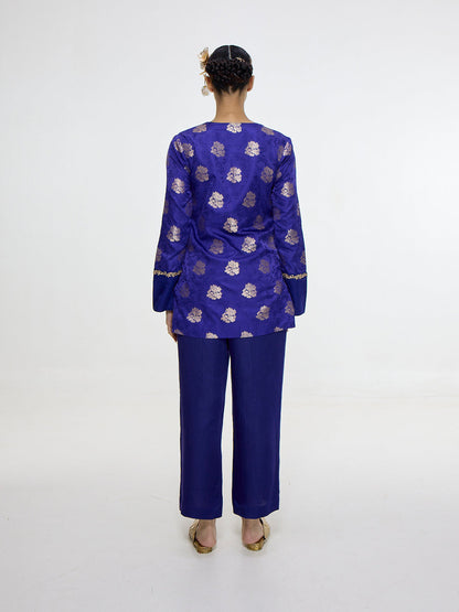 Handwoven Royal Blue Short Kurta Set