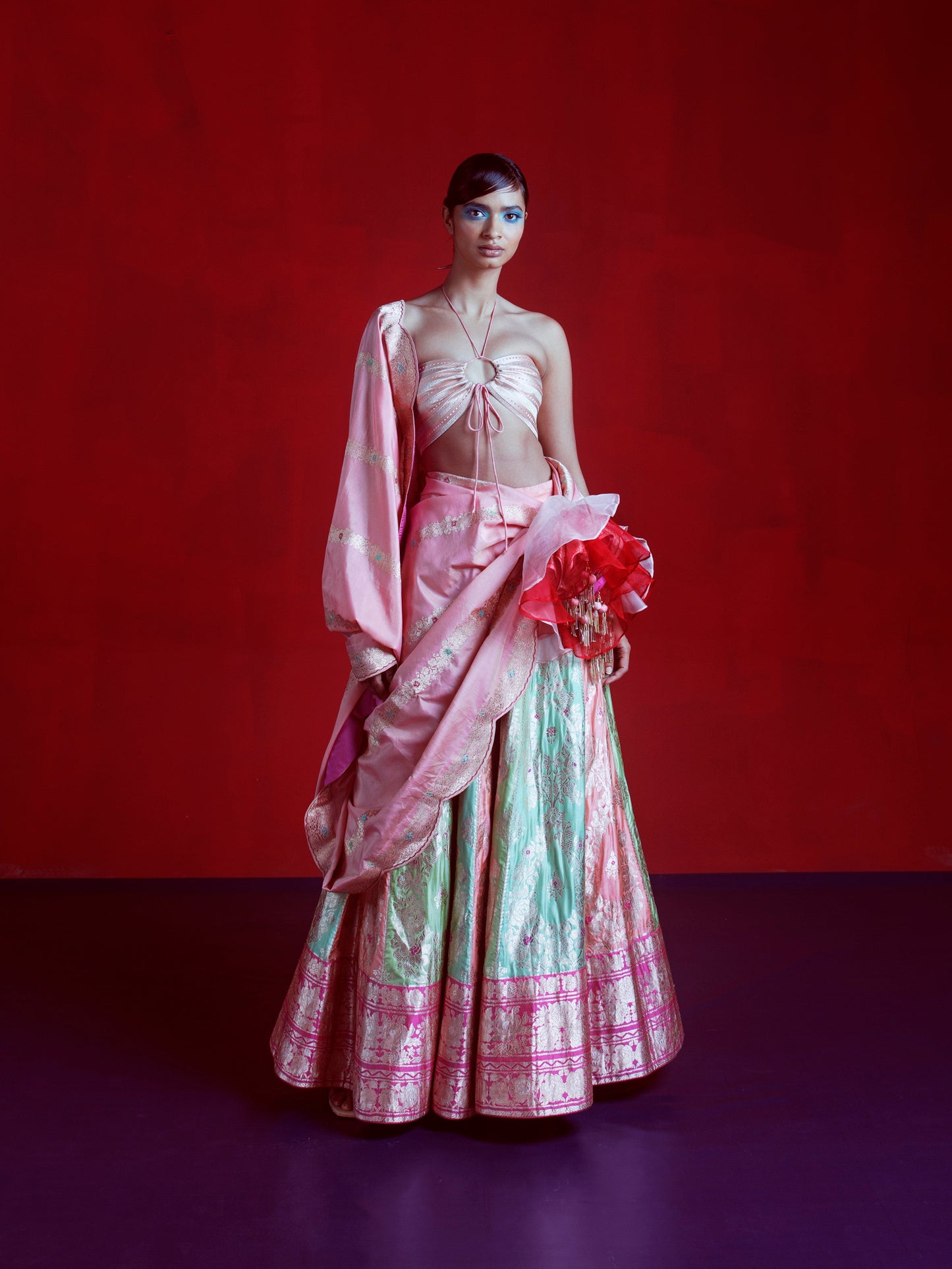 Handwoven Multi Colored Silk Lehenga