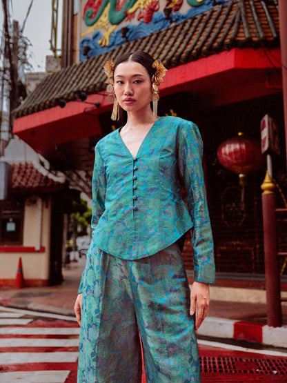 Handwoven Teal Jacket Set
