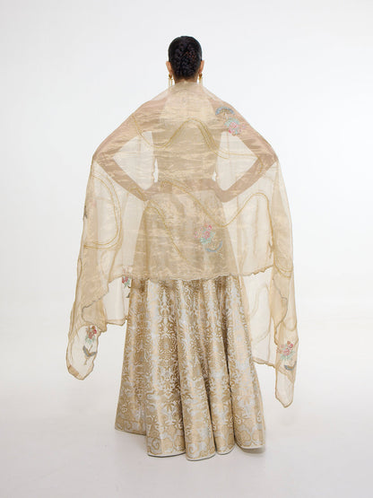 Handwoven Ivory-Gold Lehenga Set