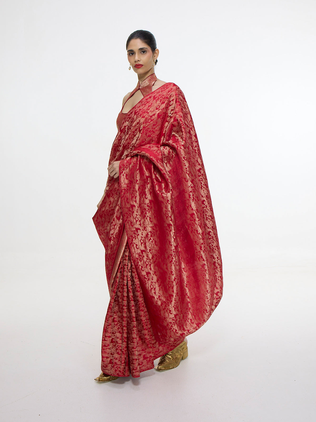 Handwoven Crimson Red Silk Tissue Saree