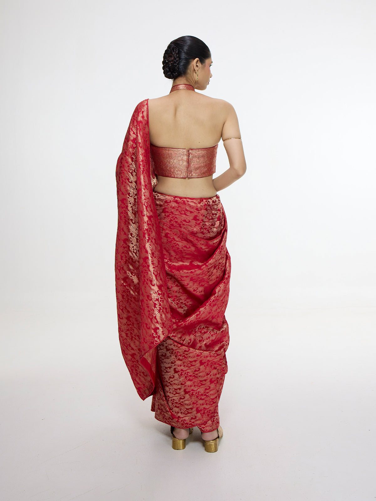 Handwoven Crimson Red Silk Tissue Saree