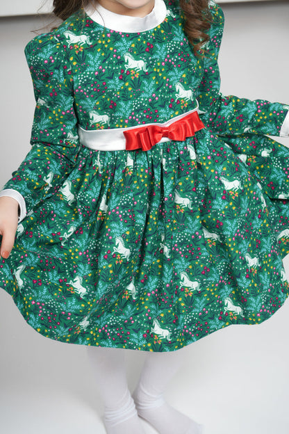 GREEN CORDUROY UNICORN DRESS