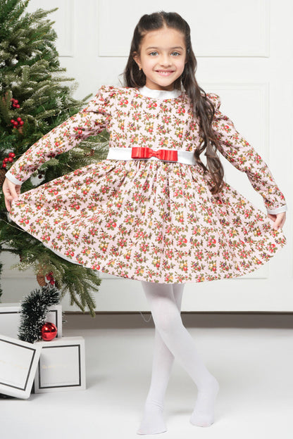 PINK CORDUROY CHERRY DRESS
