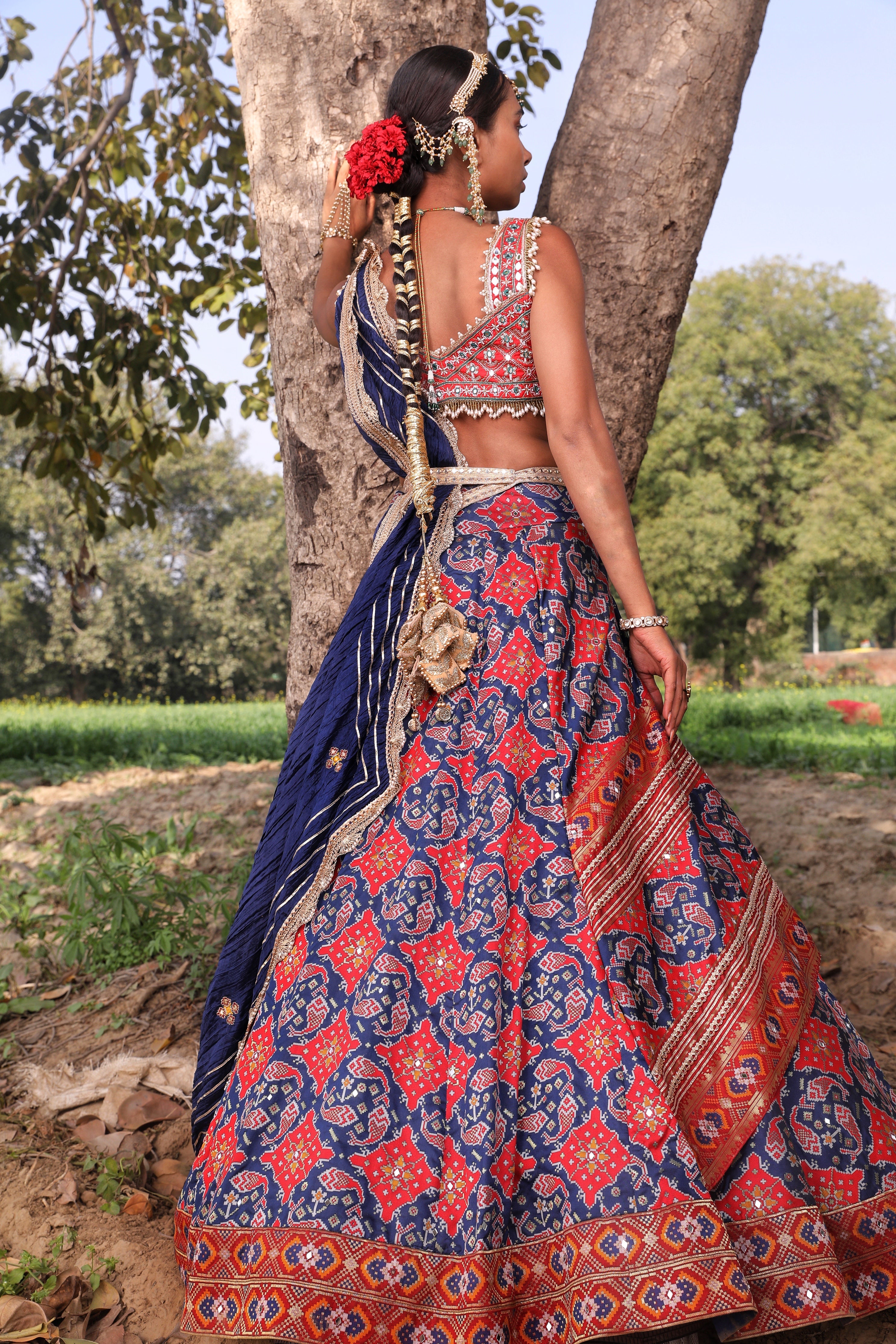 Women's Blue Patola Banarasi Lehenga Set