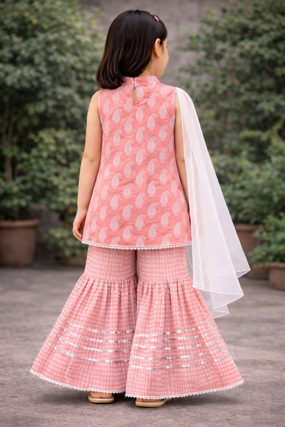 Peach ambi print garara set
