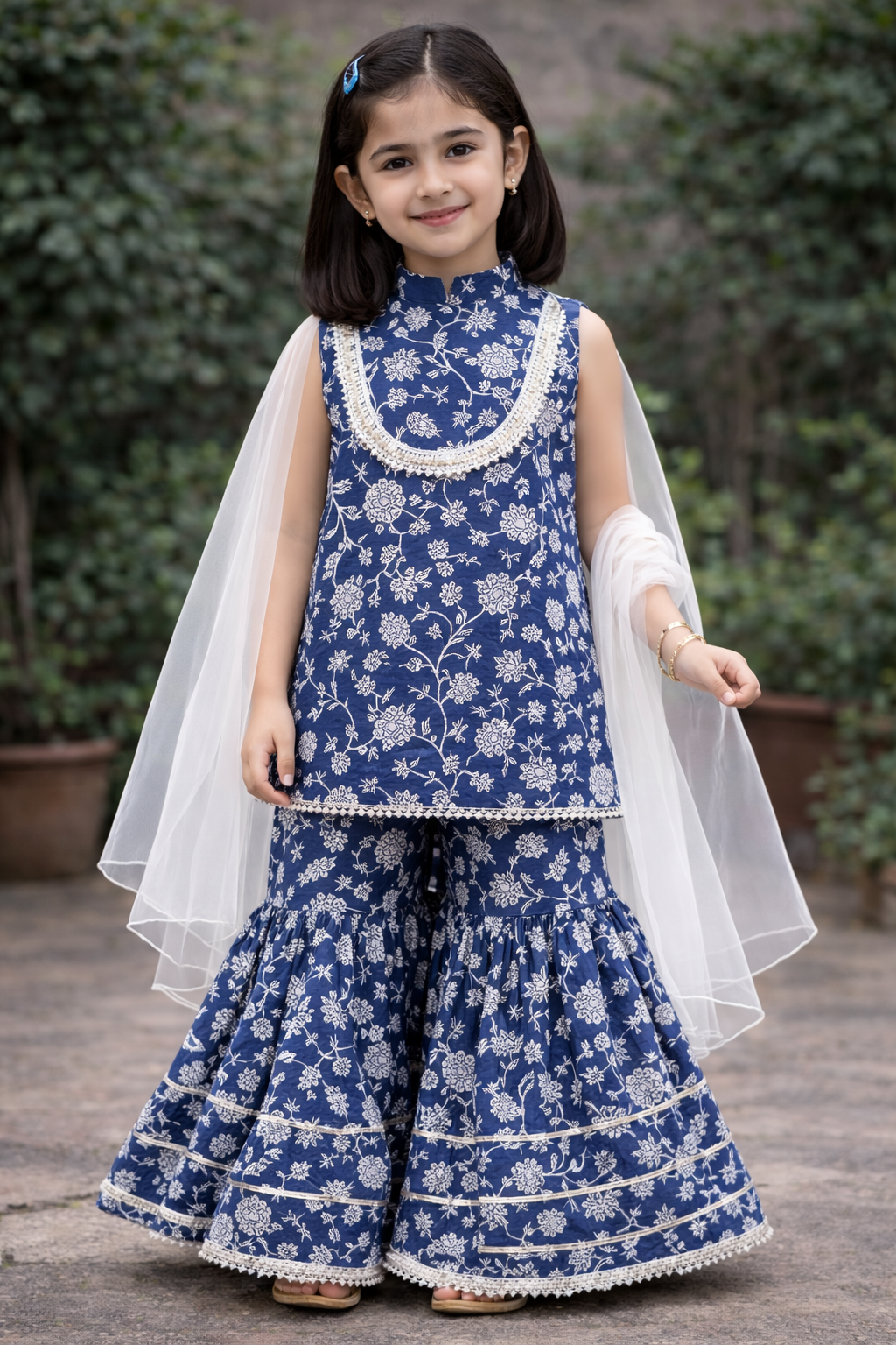Navy blue floral garara set