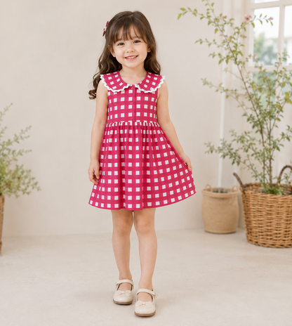 Red checks printed Dress