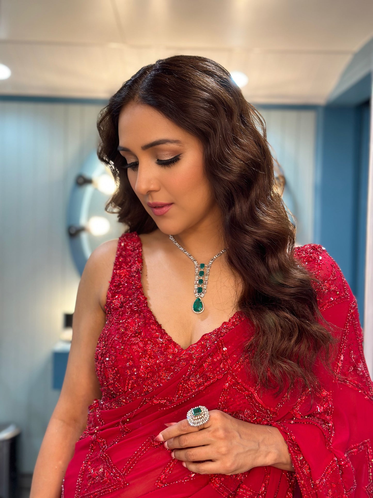 Neeti Mohan In Red Heavy Georgette Saree