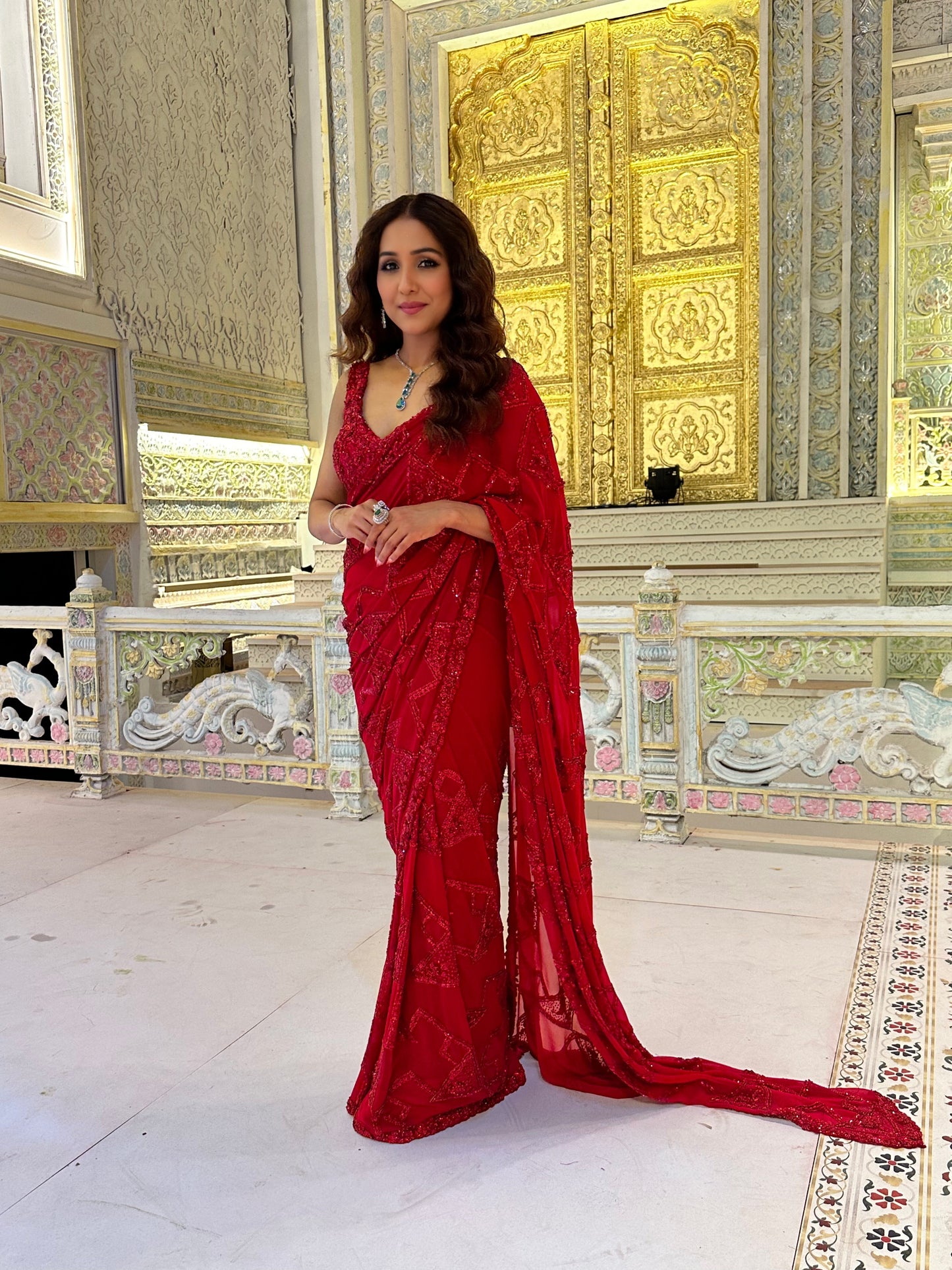 Neeti Mohan In Red Heavy Georgette Saree
