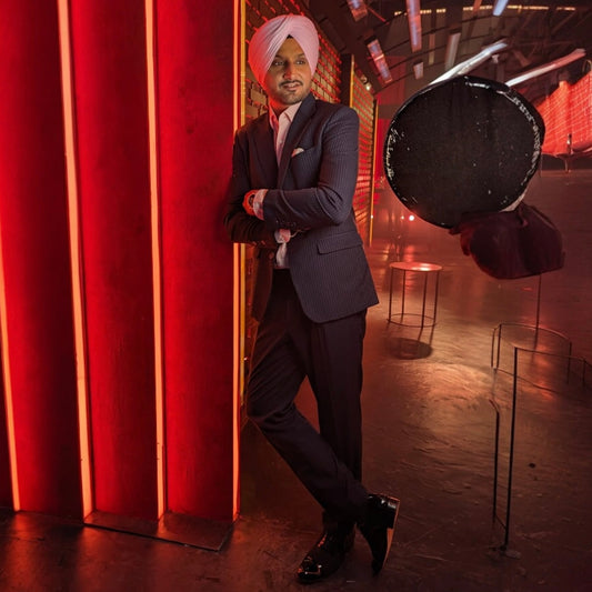 Harbhajan Singh in Timeless Navy Pinstripe Suit