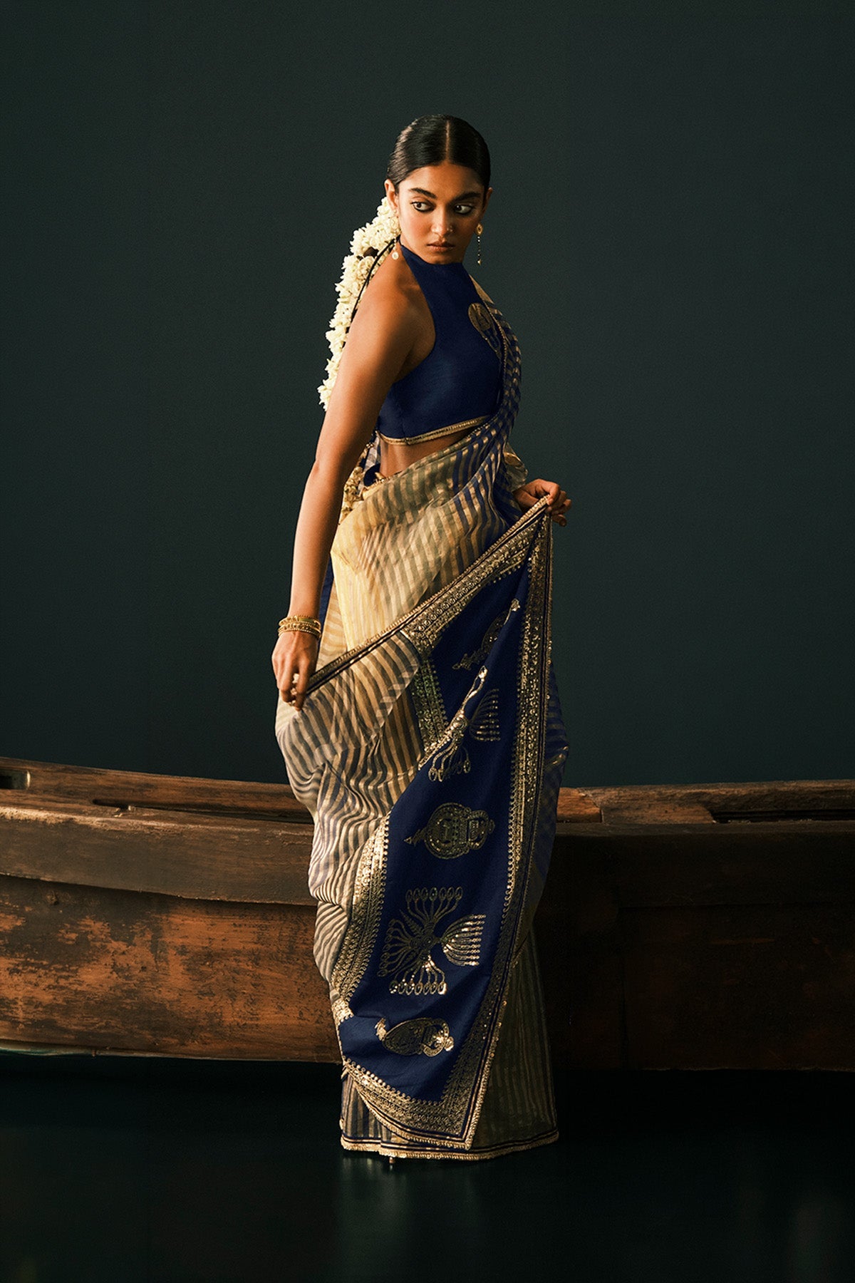 Blue Backwater Postcard Stripe Saree