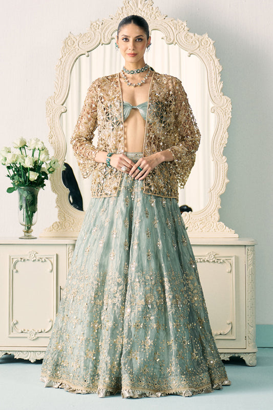 Aqua Tissue Lehenga With Jacket Set