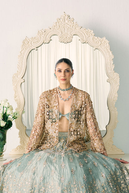 Aqua Tissue Lehenga With Jacket Set