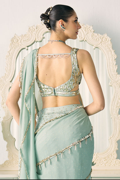 Aqua Mukaish Work Saree
