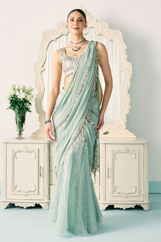 Aqua Mukaish Work Saree
