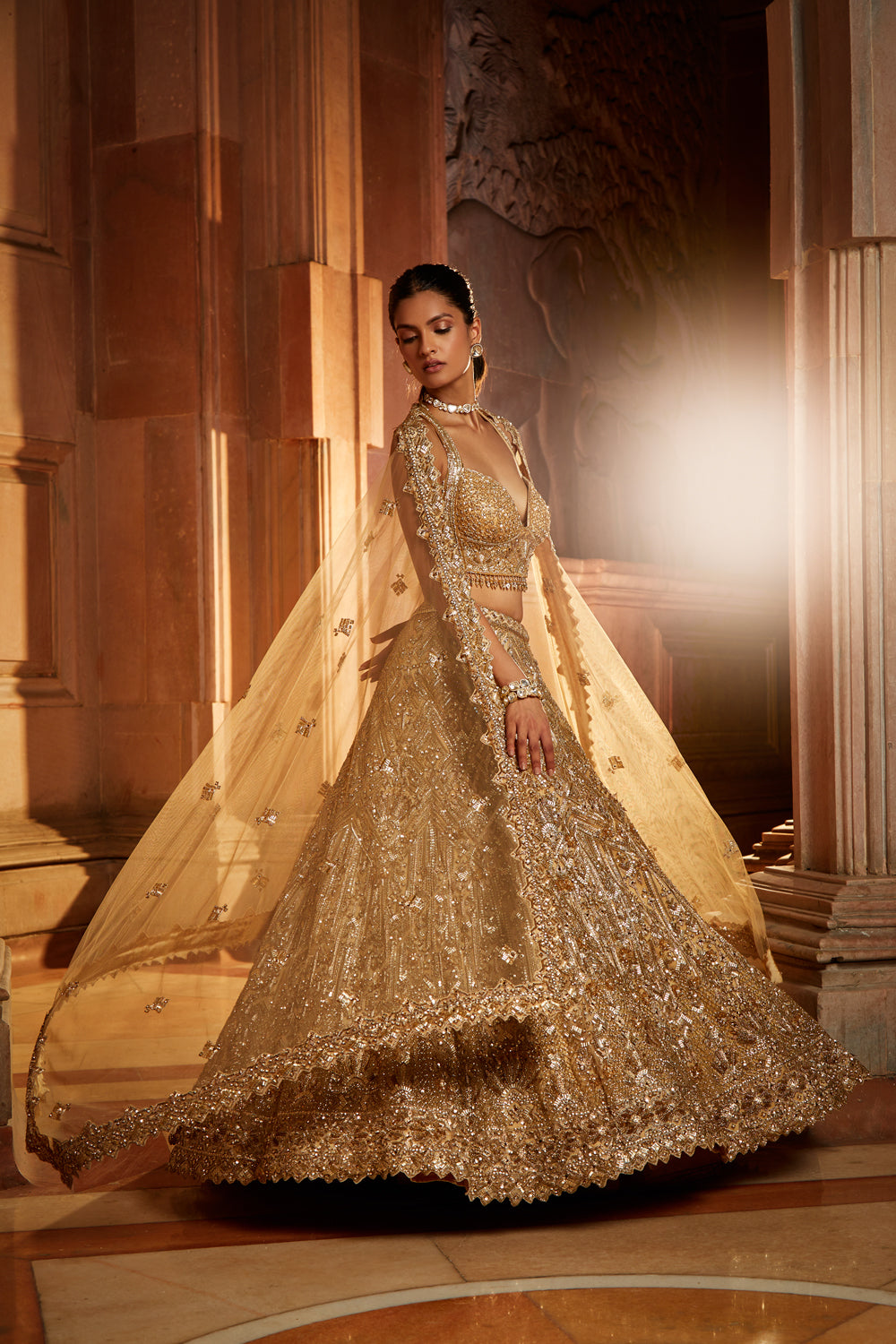 Gold Tulle Lehenga Choli Set