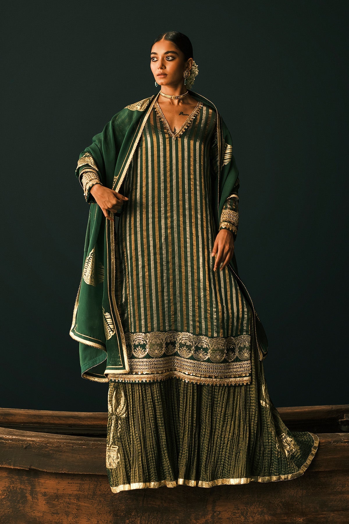 Green Kera Palm Anarkali Set