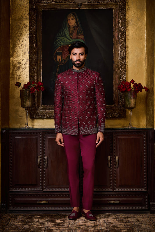Burgundy Jodhpuri Set