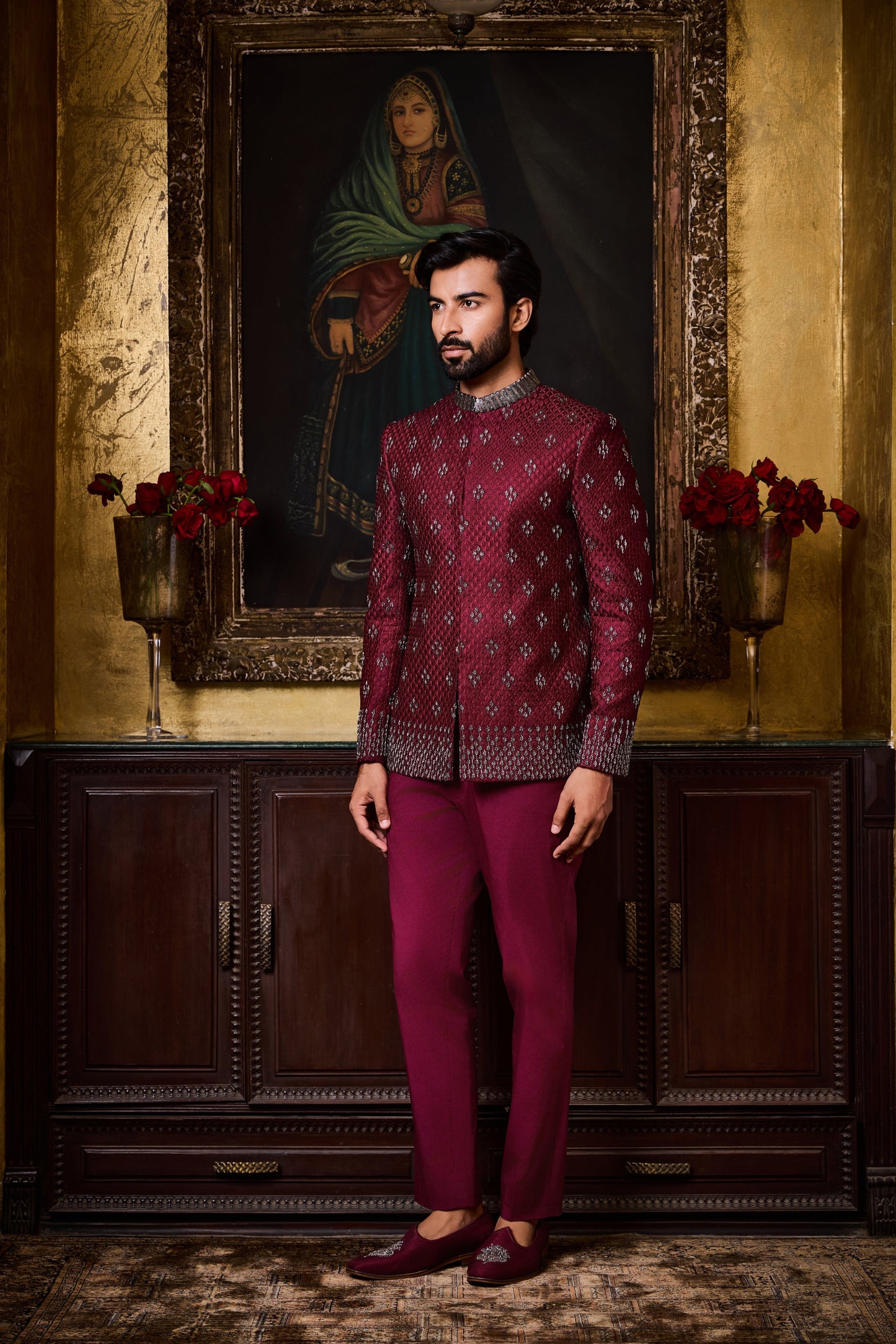 Burgundy Jodhpuri Set