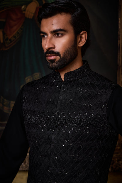 Black Bundi Kurta Trouser Set