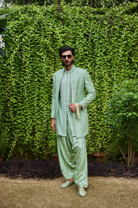 Jade Green Open Jacket Kurta Salwar Set