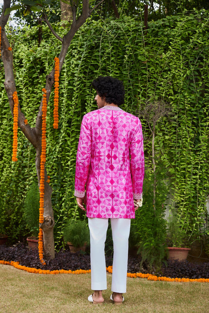Fuschia Shibori Tie-Dye Embroidery Silk Kurta Trouser Set