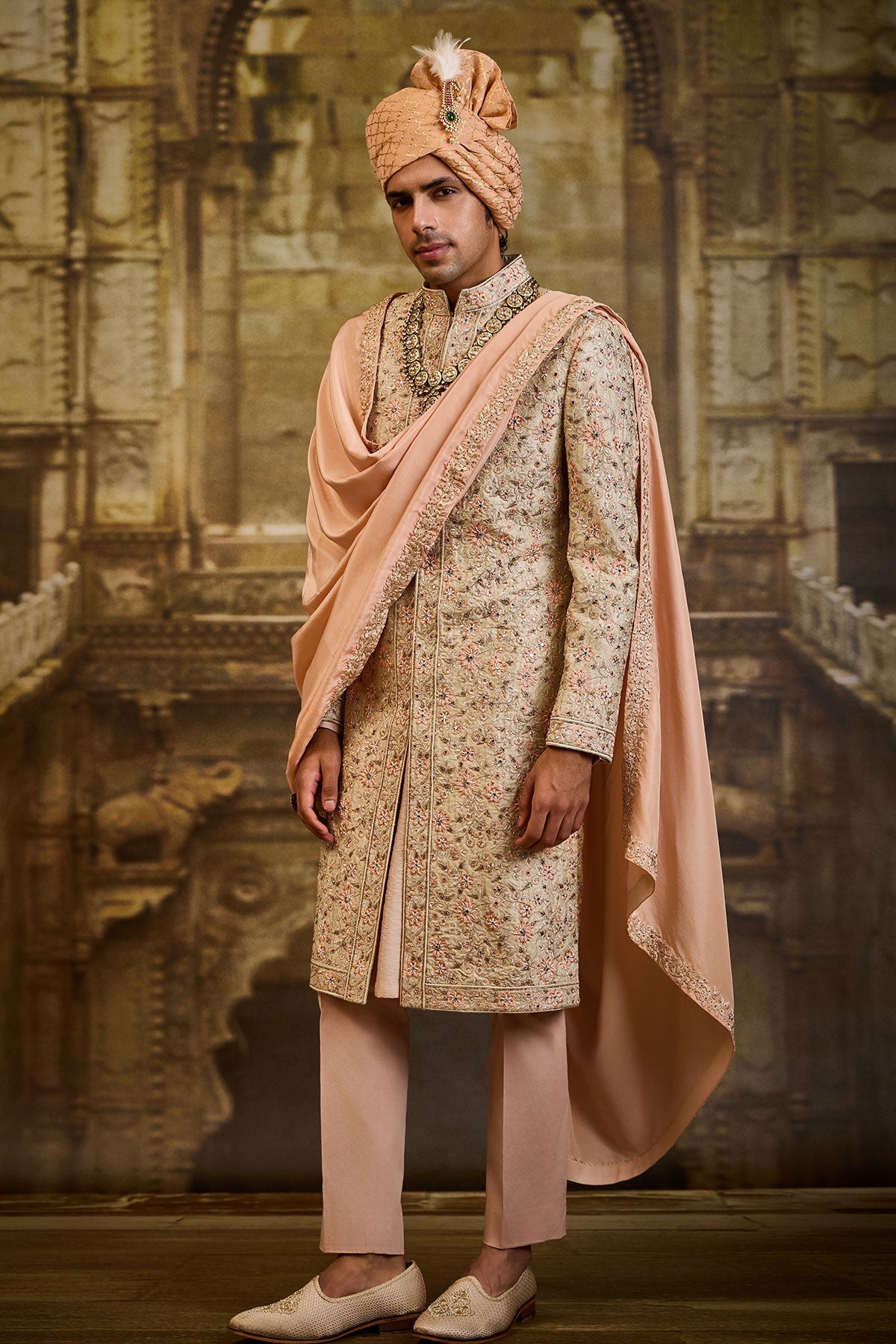 IVORY BROCADE SHERWANI SET