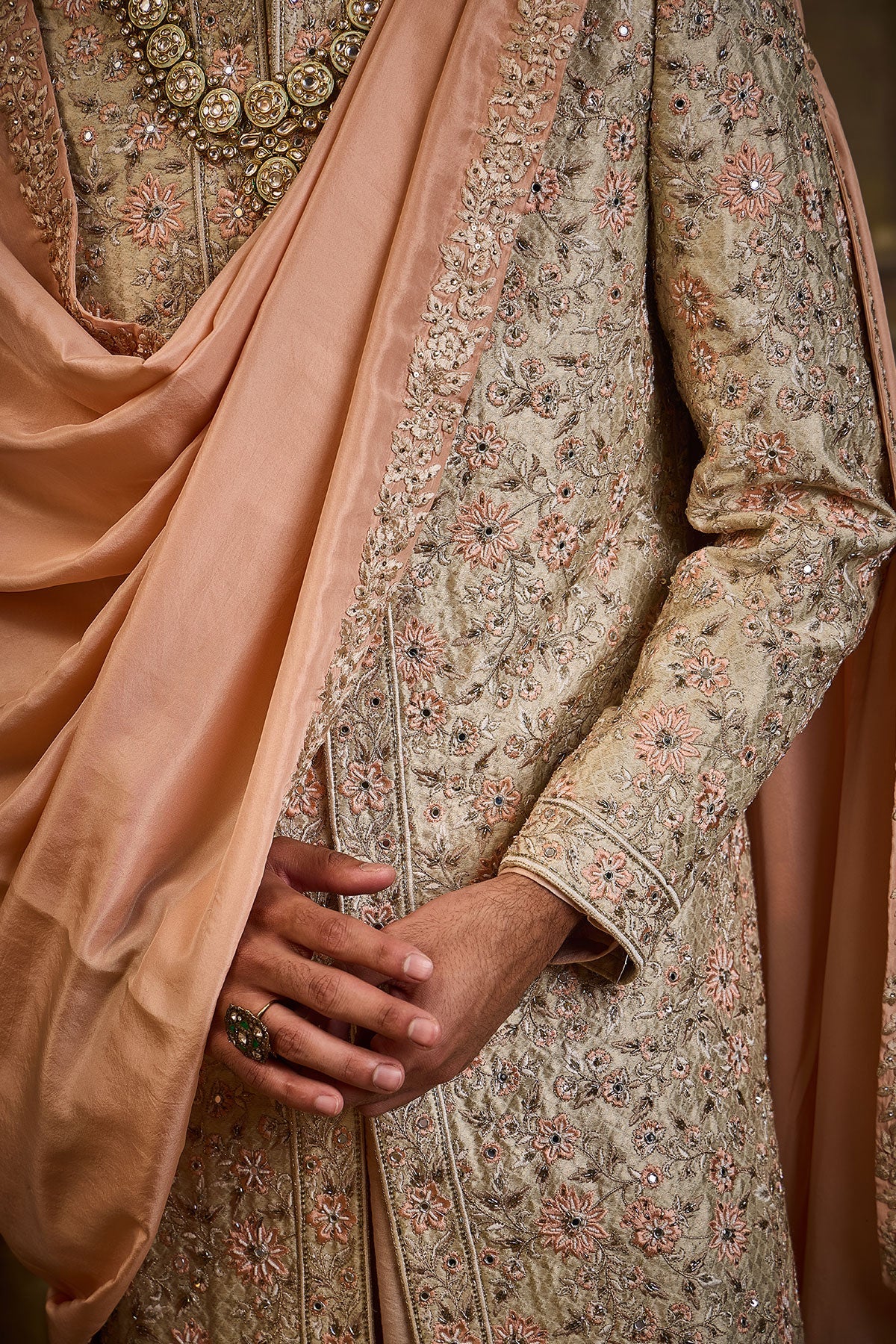 IVORY BROCADE SHERWANI SET