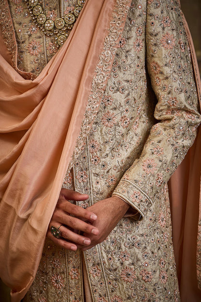 IVORY BROCADE SHERWANI SET