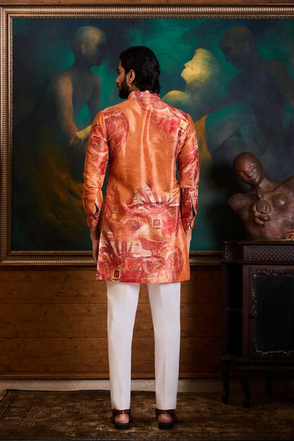 Orange Printed Kurta Pant Set