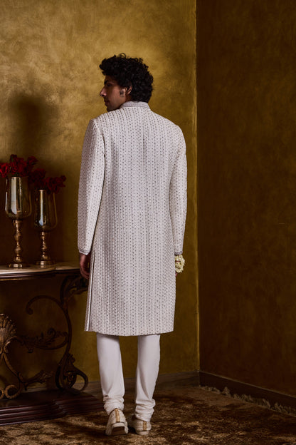 Ivory Sherwani With Silver Embroidery Set
