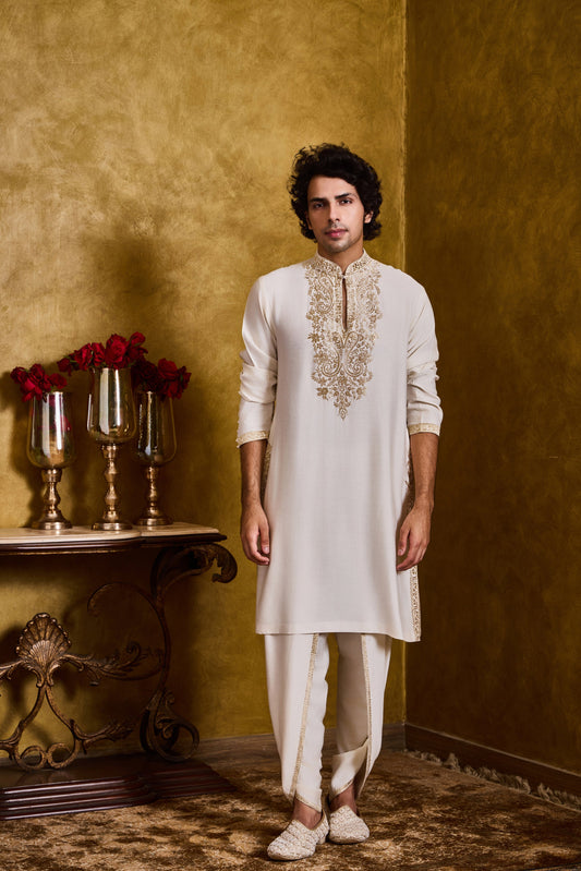 Ivory Kurta Dhoti Zari Embroidery Set