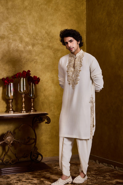 Ivory Kurta Dhoti Zari Embroidery Set