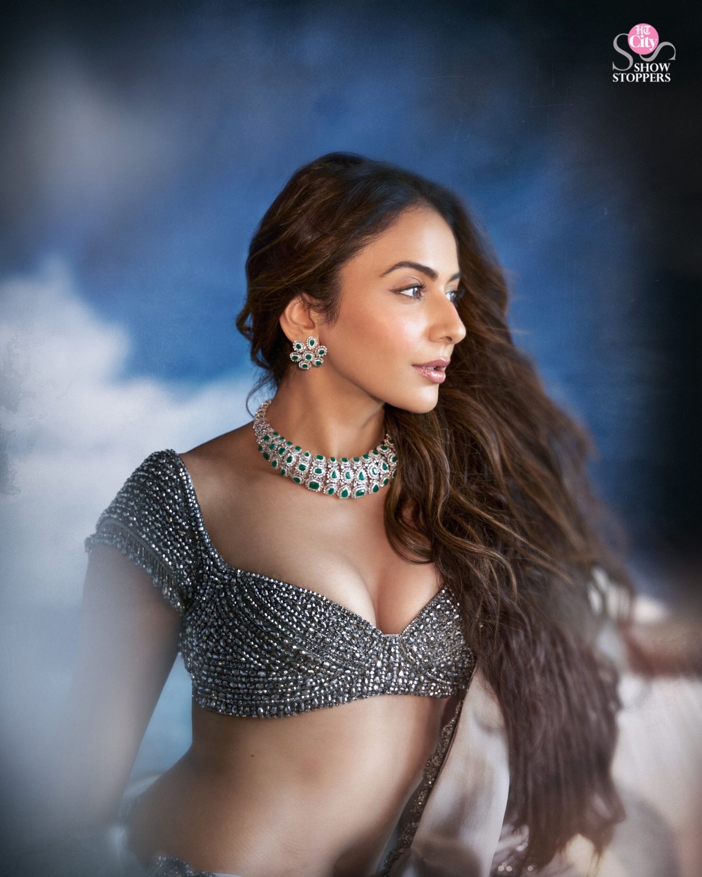 Crystal Grey Satin Saree Set (RAKULPREET SINGH)
