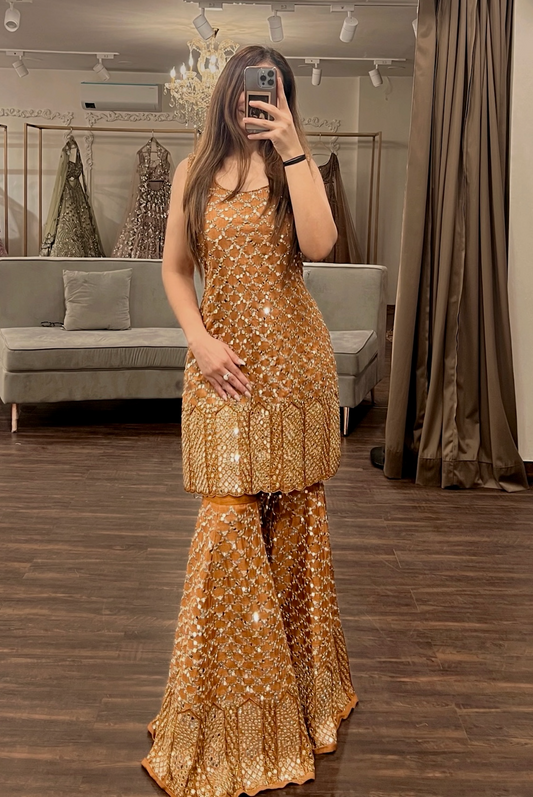 mustard mirror work suit 