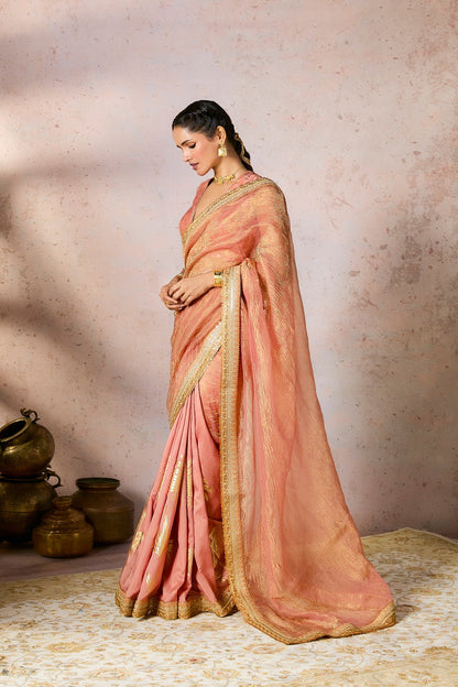 Peach Palm Blooms Tissue Saree