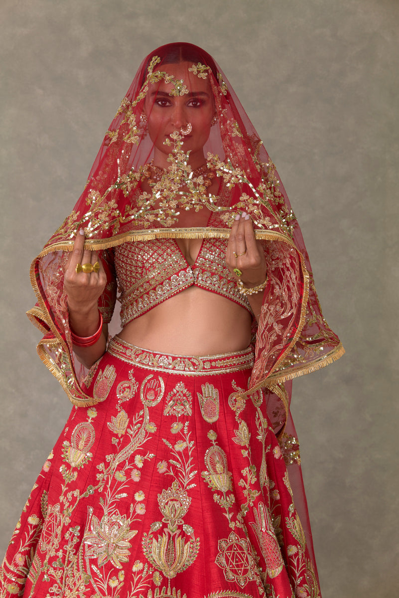 Red Bagh-E-Bahar Lehenga