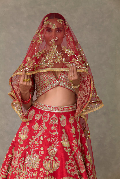 Red Bagh-E-Bahar Lehenga