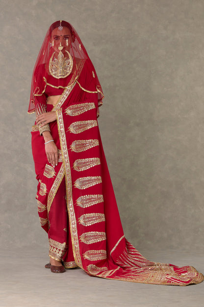 Red Son Patti Saree