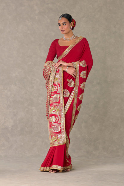 Red Son Patti Saree