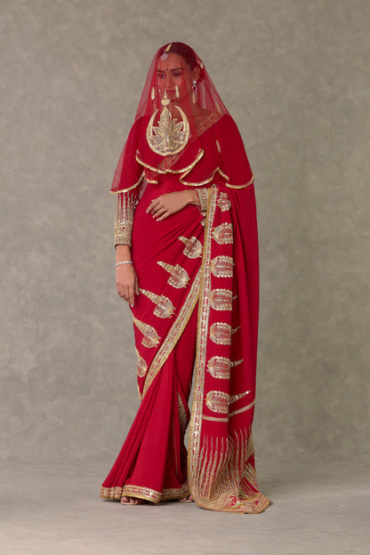 Red Son Patti Saree