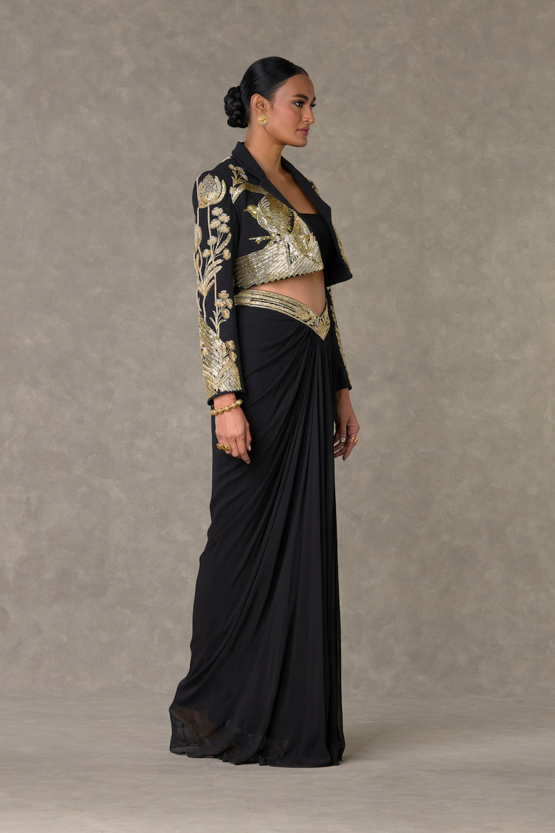 Black Son-Chidiya Cropped Blazer Set