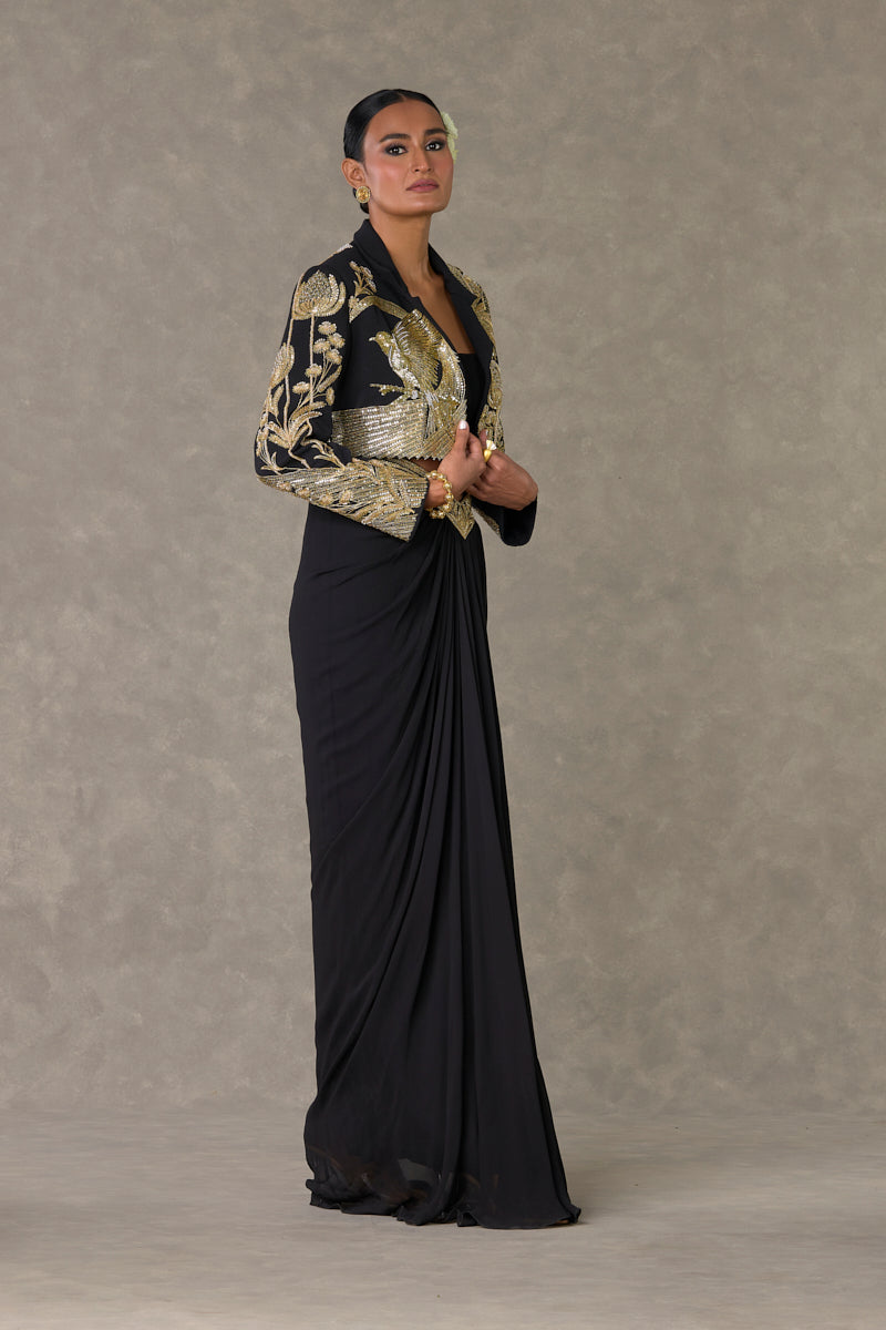 Black Son-Chidiya Cropped Blazer Set