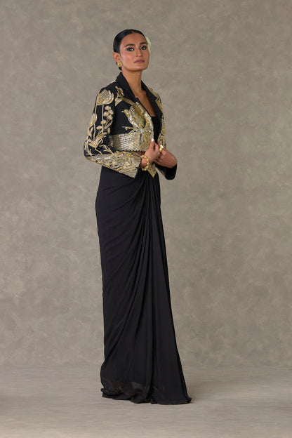 Black Son-Chidiya Cropped Blazer Set
