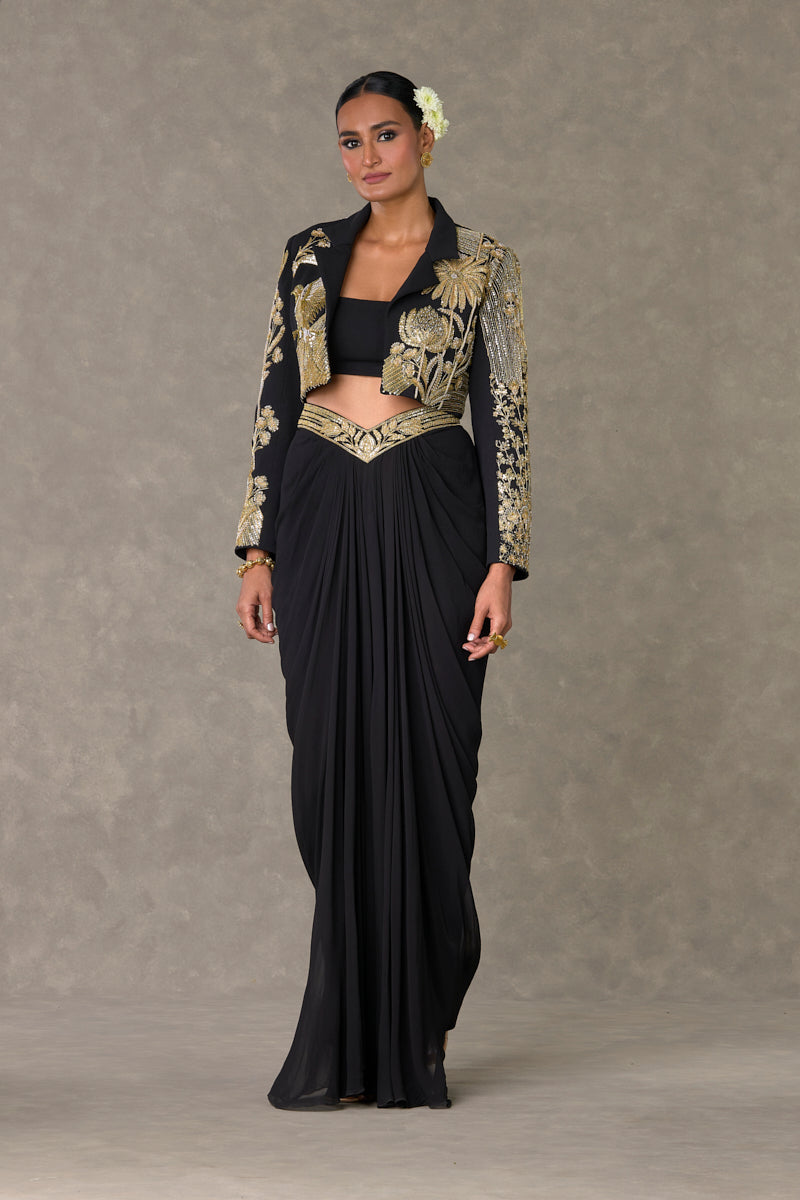 Black Son-Chidiya Cropped Blazer Set