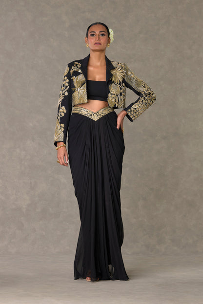 Black Son-Chidiya Cropped Blazer Set