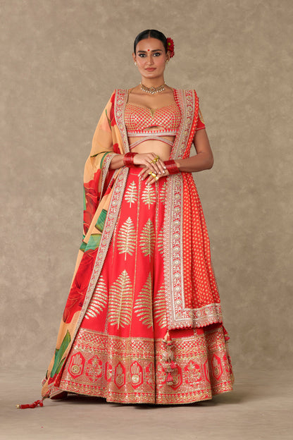Red Paan Patti Lehenga Set