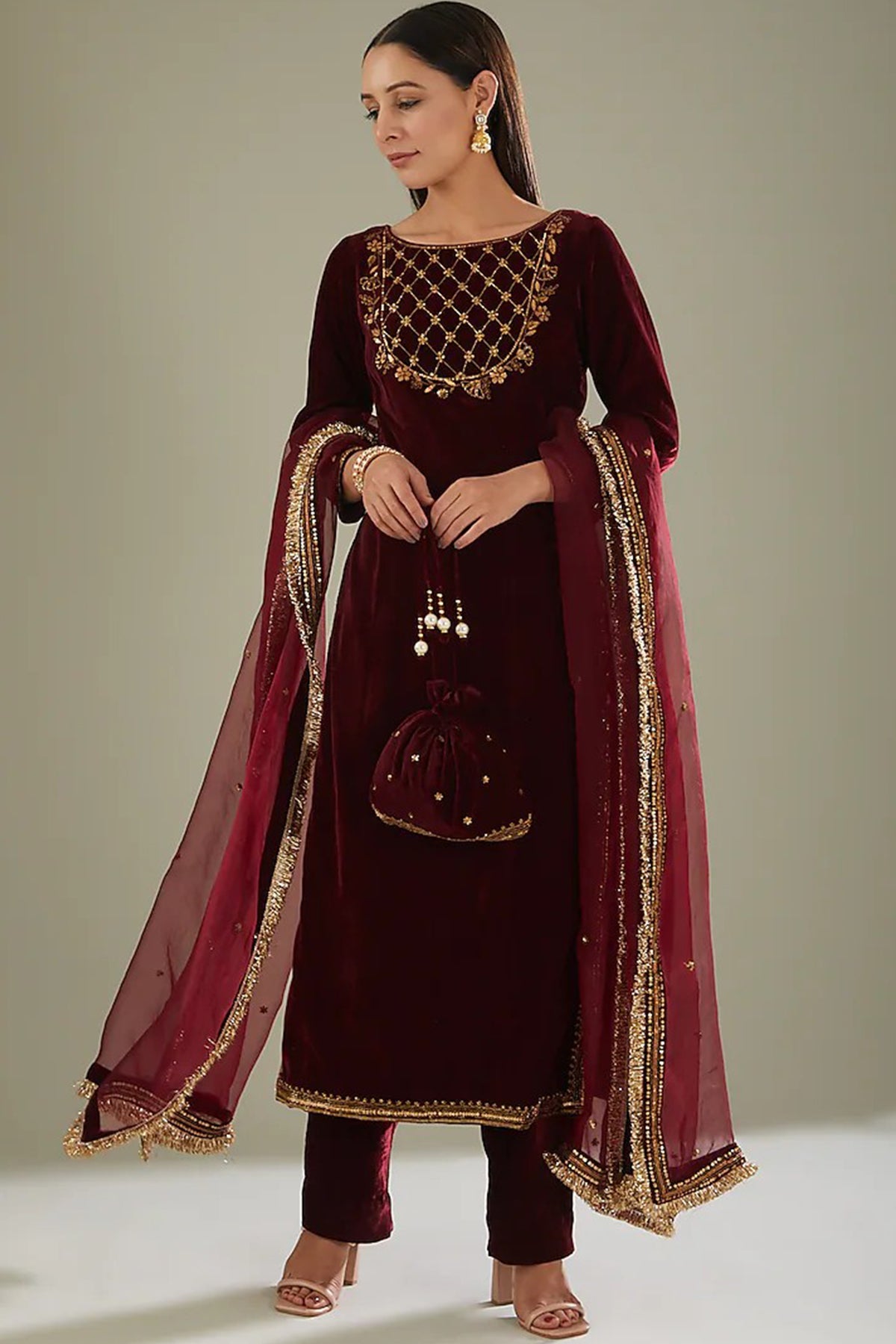 maroon kurta set
