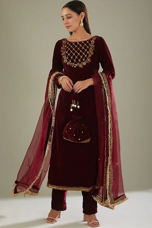 maroon kurta set